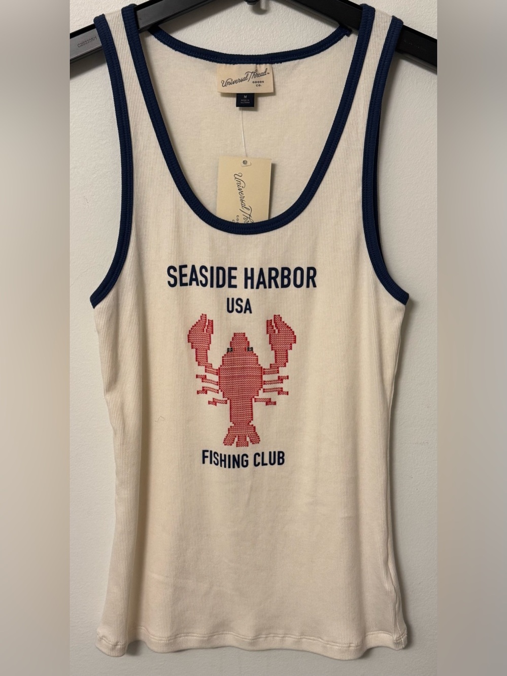 NWT Universl thread Seaside Harbor USA Tank Top - Cream with Navy Trim